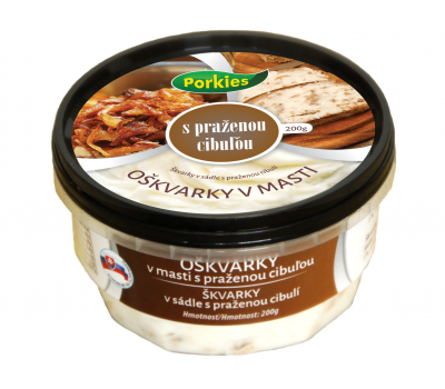 Oškvarky v masti s praženou cibuľou 